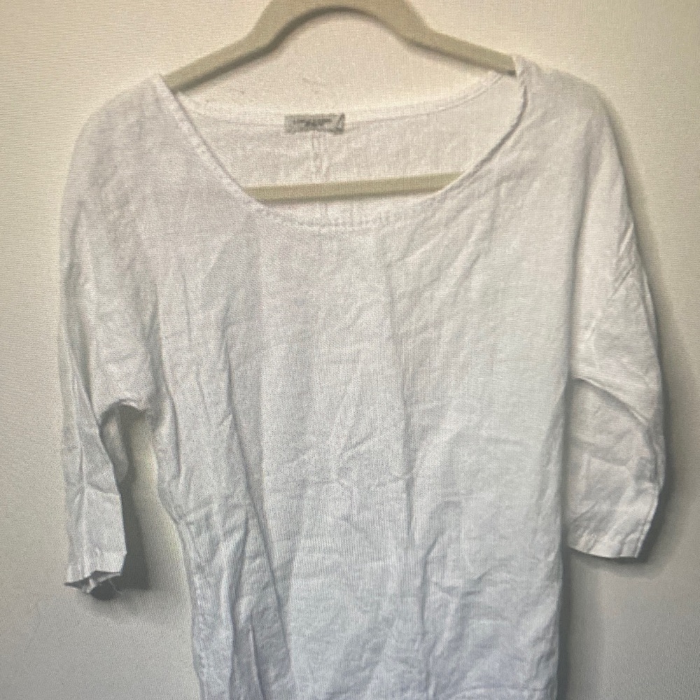 White 100% Linen Scoop Neck Women’s Top Made Inltaly